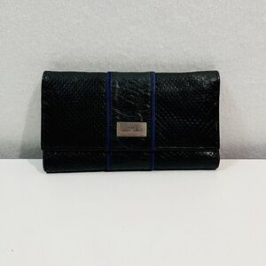 RARE VTG Milano Bags Black Pebbled Leather Wallet Card Holder Blue Trim Italy
